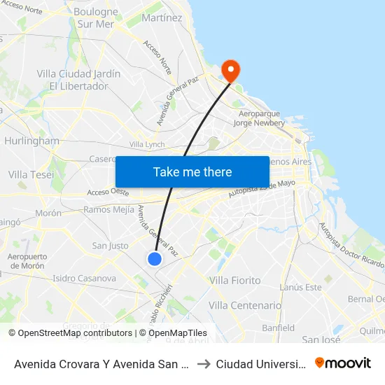 Avenida Crovara Y Avenida San Martín to Ciudad Universitaria map