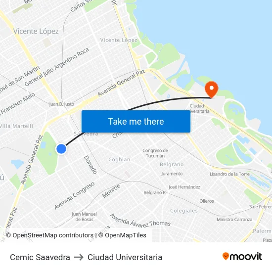 Cemic Saavedra to Ciudad Universitaria map