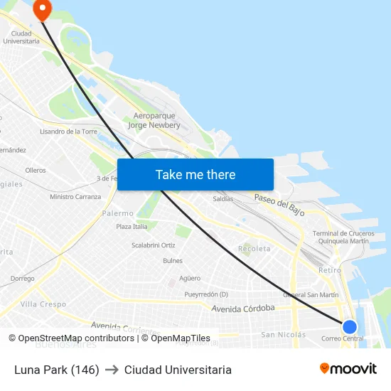 Luna Park (146) to Ciudad Universitaria map