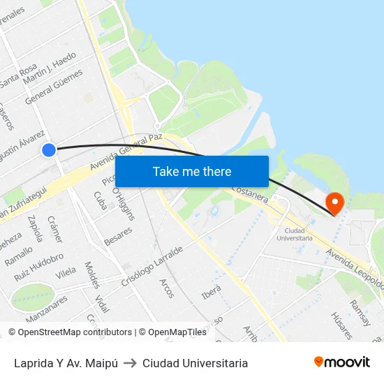 Laprida Y Av. Maipú to Ciudad Universitaria map