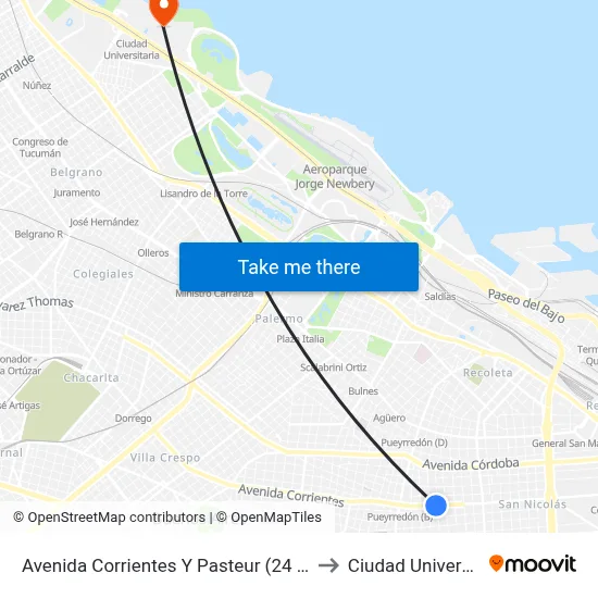 Avenida Corrientes Y Pasteur (24 - 26 - 146) to Ciudad Universitaria map