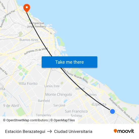Estación Berazategui to Ciudad Universitaria map