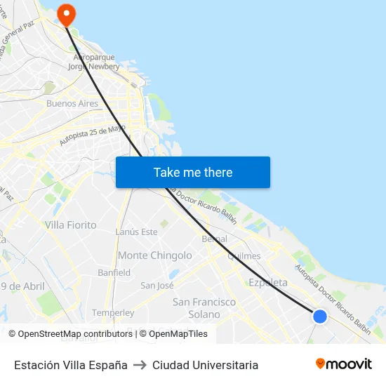 Estación Villa España to Ciudad Universitaria map