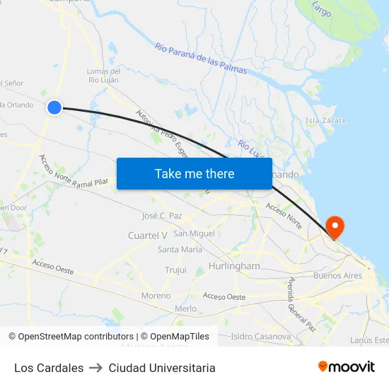 Los Cardales to Ciudad Universitaria map