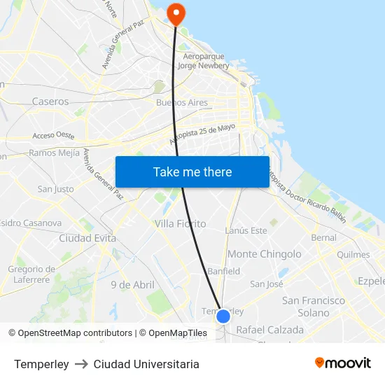 Temperley to Ciudad Universitaria map