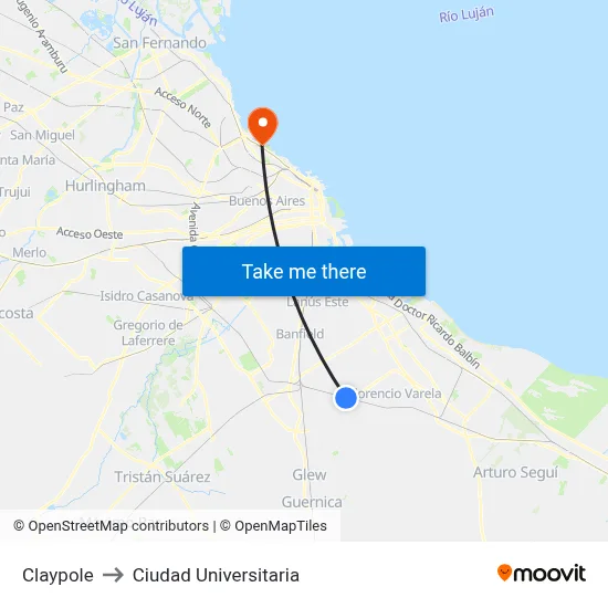 Claypole to Ciudad Universitaria map
