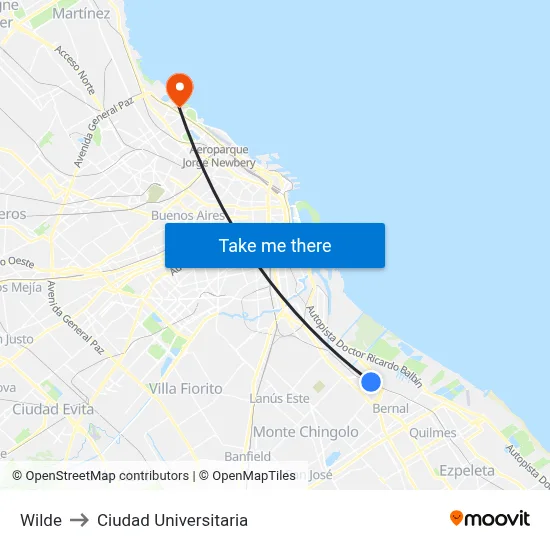 Wilde to Ciudad Universitaria map