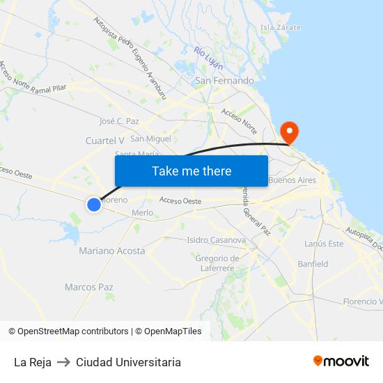 La Reja to Ciudad Universitaria map