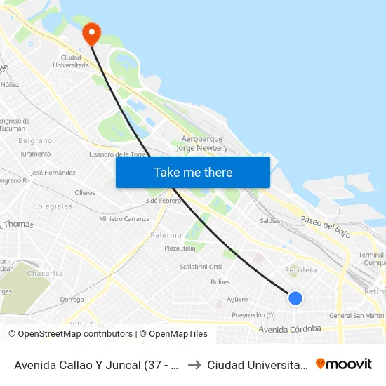 Avenida Callao Y Juncal (37 - 59) to Ciudad Universitaria map