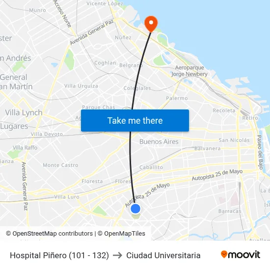 Hospital Piñero (101 - 132) to Ciudad Universitaria map