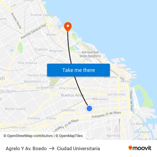 Agrelo Y Av. Boedo to Ciudad Universitaria map
