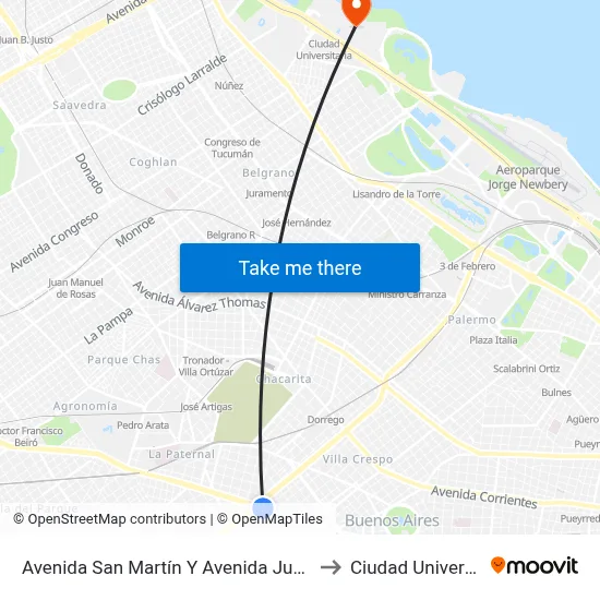 Avenida San Martín Y Avenida Juan B. Justo to Ciudad Universitaria map