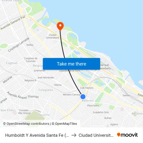 Humboldt Y Avenida Santa Fe (108) to Ciudad Universitaria map