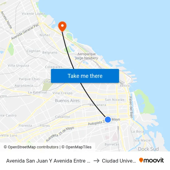 Avenida San Juan Y Avenida Entre Ríos (53 - 126) to Ciudad Universitaria map