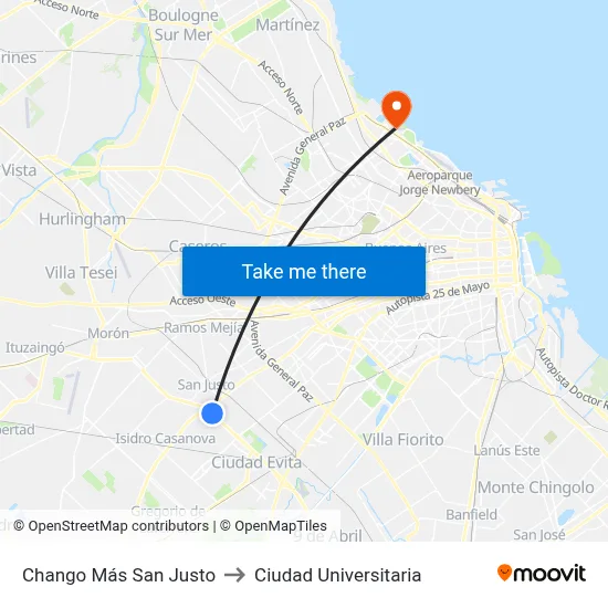 Chango Más San Justo to Ciudad Universitaria map