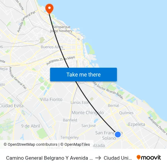 Camino General Belgrano Y Avenida 844 (159 - 178 - 338) to Ciudad Universitaria map