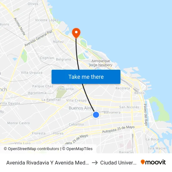 Avenida Rivadavia Y Avenida Medrano (132) to Ciudad Universitaria map
