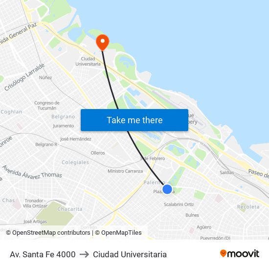 Av. Santa Fe 4000 to Ciudad Universitaria map