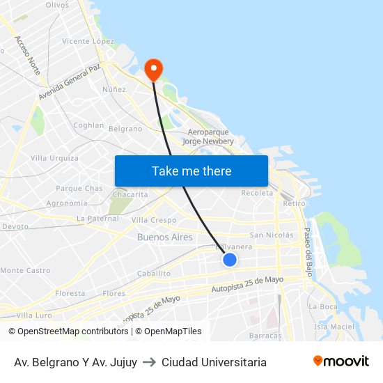Av. Belgrano Y Av. Jujuy to Ciudad Universitaria map