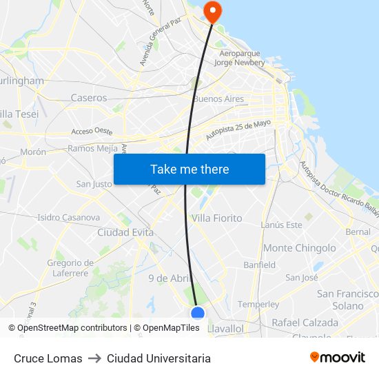 Cruce Lomas to Ciudad Universitaria map