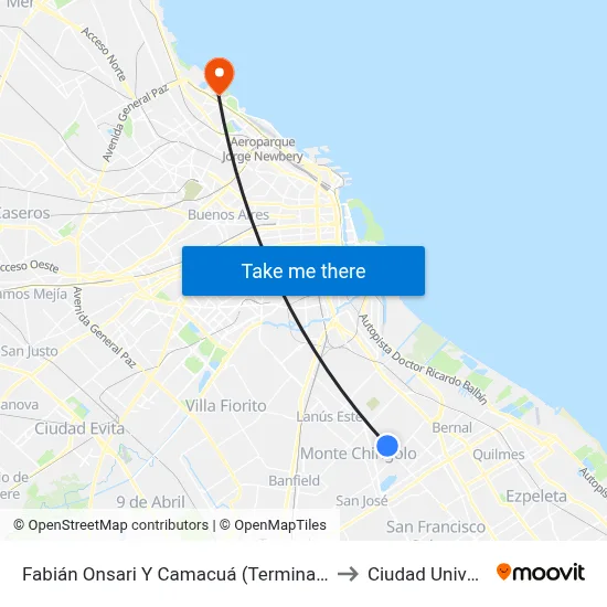 Fabián Onsari Y Camacuá (Terminal Líneas 10 - 17) to Ciudad Universitaria map