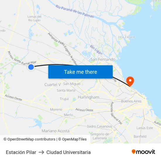Estación Pilar to Ciudad Universitaria map