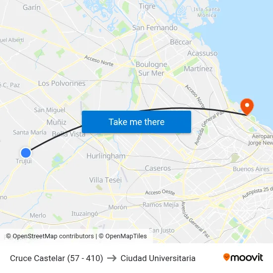 Cruce Castelar (57 - 410) to Ciudad Universitaria map