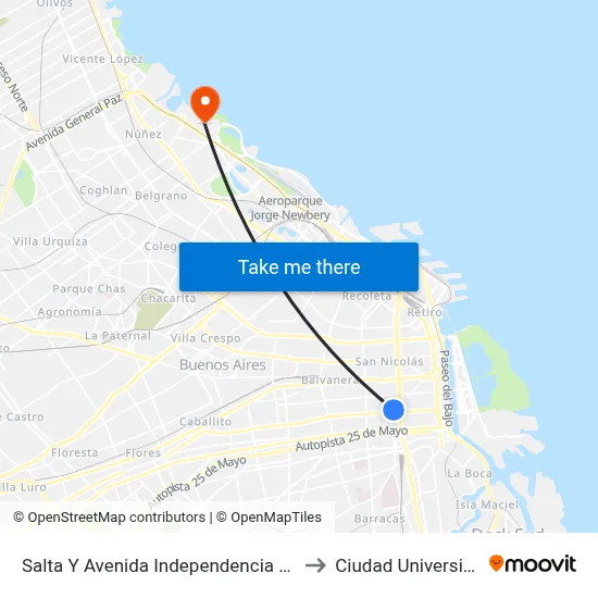 Salta Y Avenida Independencia (Uade) to Ciudad Universitaria map