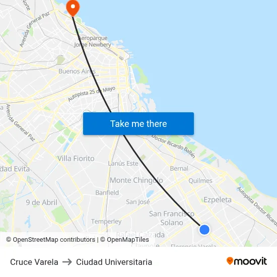 Cruce Varela to Ciudad Universitaria map