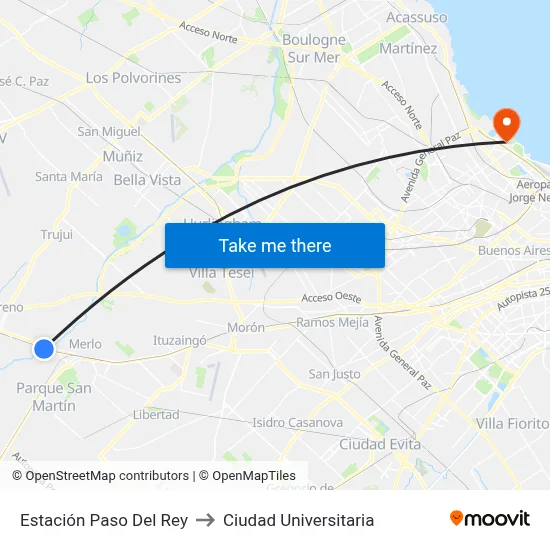 Estación Paso Del Rey to Ciudad Universitaria map