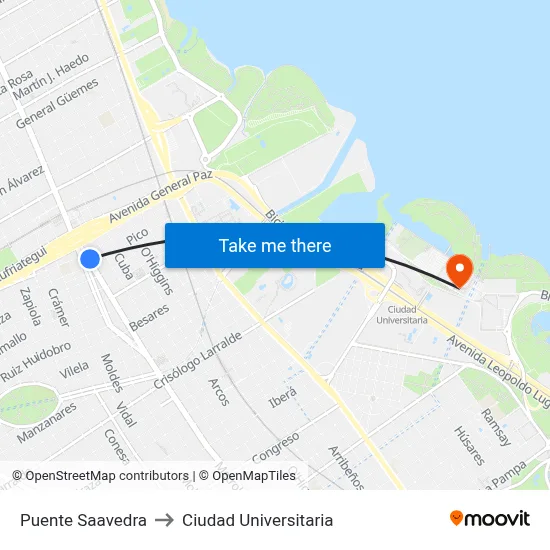 Puente Saavedra to Ciudad Universitaria map