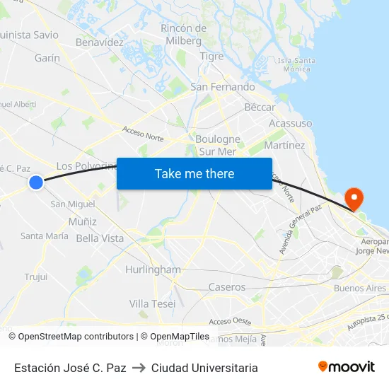 Estación José C. Paz to Ciudad Universitaria map