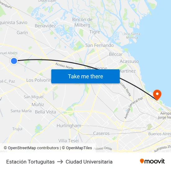 Estación Tortuguitas to Ciudad Universitaria map