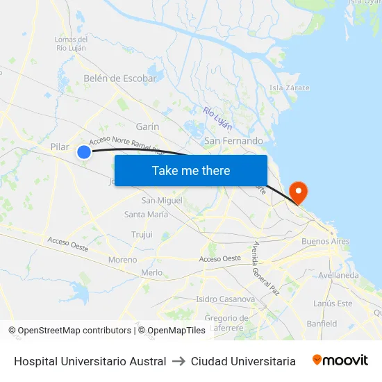 Hospital Universitario Austral to Ciudad Universitaria map