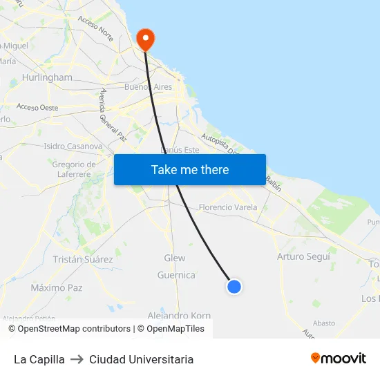 La Capilla to Ciudad Universitaria map