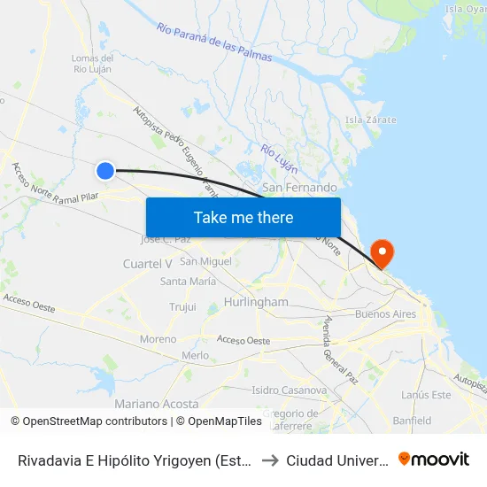 Rivadavia E Hipólito Yrigoyen (Est. Villa Rosa) to Ciudad Universitaria map
