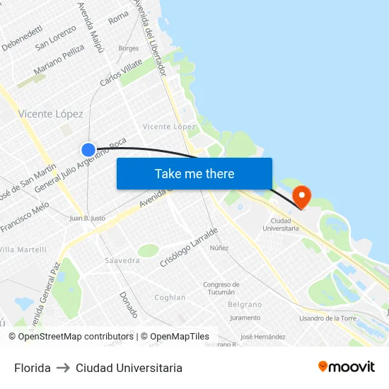 Florida to Ciudad Universitaria map