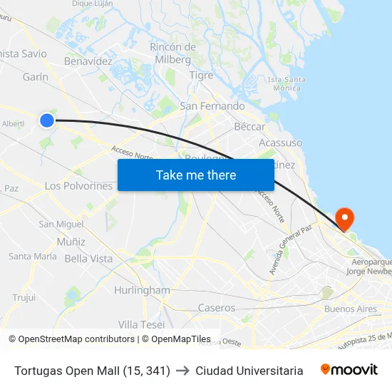 Tortugas Open Mall (15, 341) to Ciudad Universitaria map