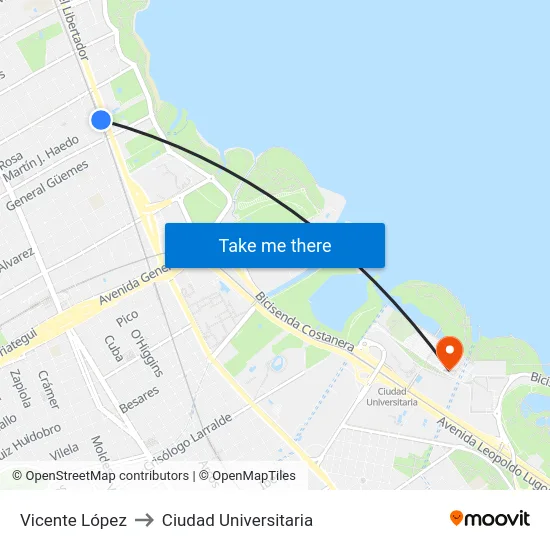 Vicente López to Ciudad Universitaria map