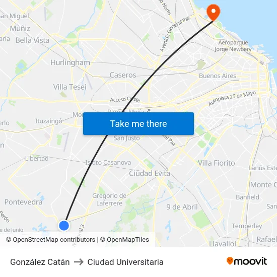 González Catán to Ciudad Universitaria map