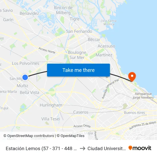 Estación Lemos (57 - 371 - 448 - 449) to Ciudad Universitaria map