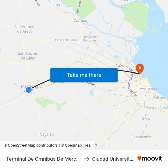 Terminal De Ómnibus De Mercedes to Ciudad Universitaria map