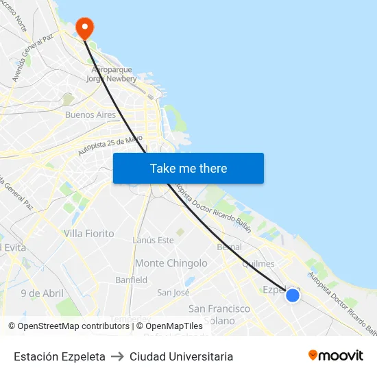 Estación Ezpeleta to Ciudad Universitaria map