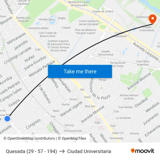 Quesada (29 - 57 - 194) to Ciudad Universitaria map