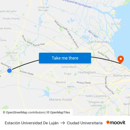 Estación Universidad De Luján to Ciudad Universitaria map
