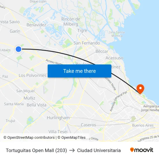 Tortuguitas Open Mall (203) to Ciudad Universitaria map