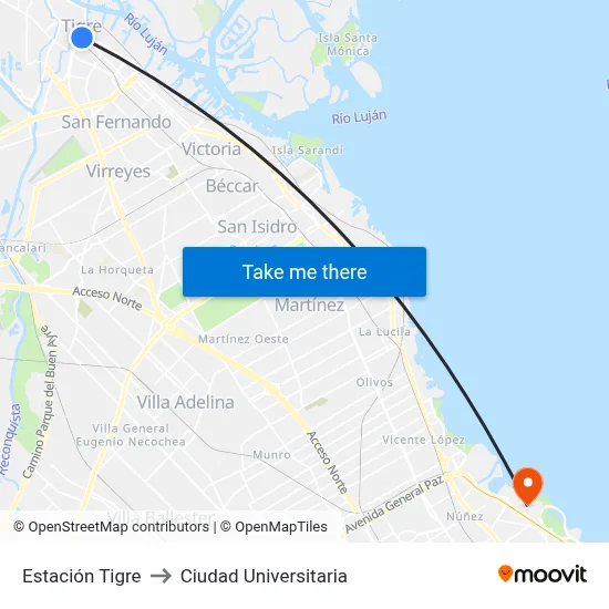 Estación Tigre to Ciudad Universitaria map
