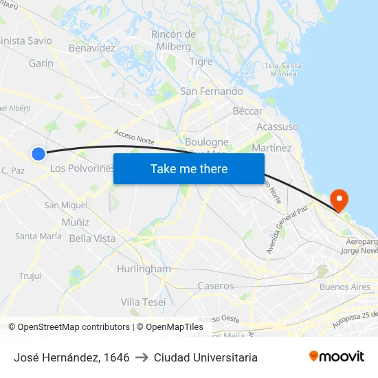 José Hernández, 1646 to Ciudad Universitaria map