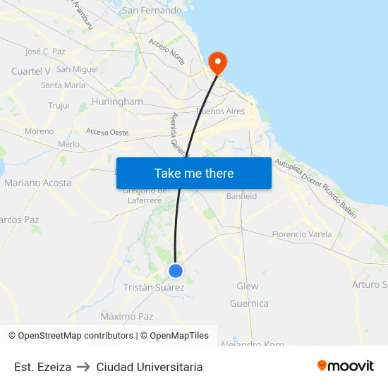 Est. Ezeiza to Ciudad Universitaria map