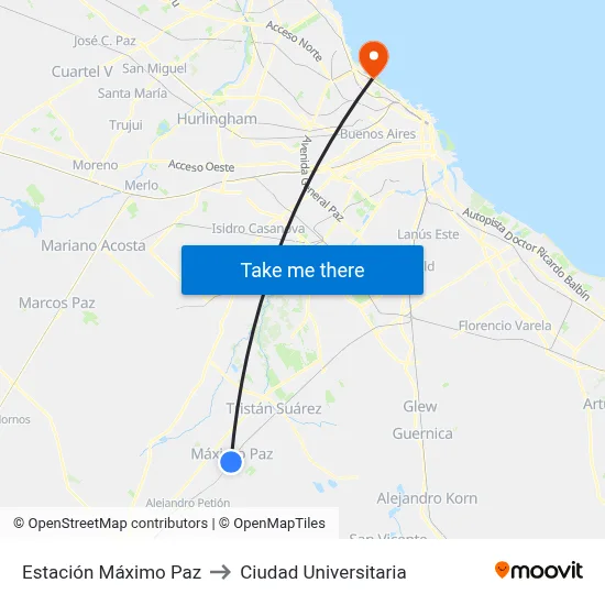 Estación Máximo Paz to Ciudad Universitaria map